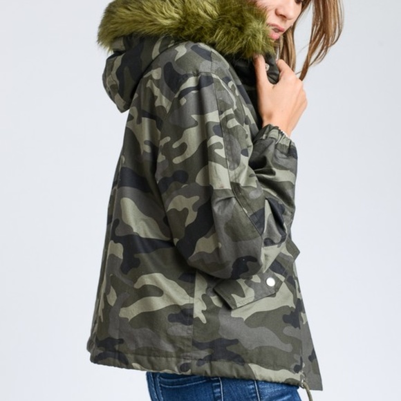 WOMEN'S CAMO PARKA JACKET WITH FAUX FUR HOODIE - Picture 6 of 8